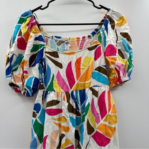 Tabitha Brown for Target Linen Blend Botanical Puff Sleeve Mini Dress Sz XS - Picture 3 of 13